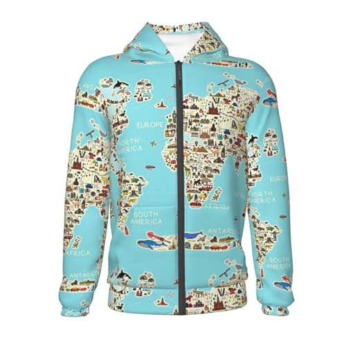 World Travel Line Icons Map Kid Hoodies Boys Zip Up Sweatshirts Girls Pullover with Pocket2