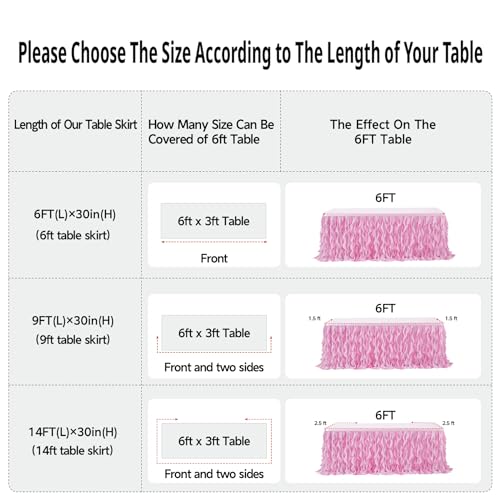 Leegleri 6ft Baby Pink Tutu Table Skirt Tulle Table Skirt for Rectangle&Round Tables,Tutu Ruffle Tablecloth for Princess Girls 1st Baby Girl Birthday Party,Baby Shower Decoration,Gender Reveal