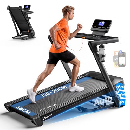 MERACH Cinta de Correr Plegable 46 * 140CM, 18% Inclinación Automática Cinta de Andar, 3.5HP Motor Silencioso Walking Pad, 14KM/H Caminadora Electrica para Hogar/Oficina, 159KG Treadmill, LCD, App