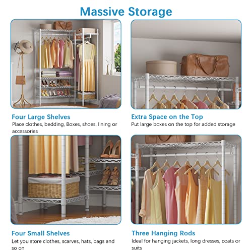 Vipek L20 Basic Garment Rack For Corner Metal Clothes Rack Wire Clothing Rack With 8 Adjustable Shelves, 3 Hanging Rods, Portable Closet Wardrobe For Small Space Organizers And Storage, White #TOP5