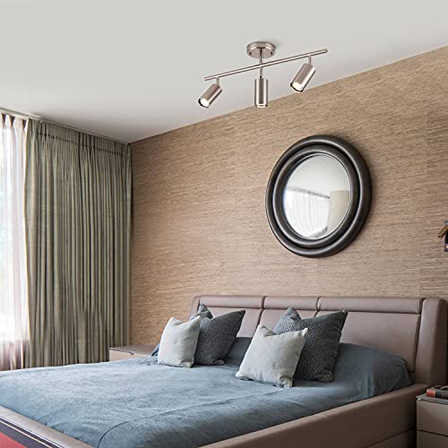 Brfaixla 3-Light Led Track Lighting Kit Brushed Nickel Metal 3 Way 24" Ceiling Spotlight Gu10 Bulbs Modern Rotatable Flush Mount Light Fixture For Dining Room Bedroom Living Room Store Bar Office #TOP7