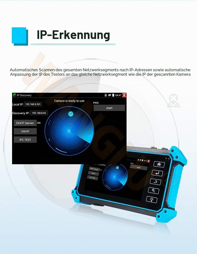 CCTV-Tester, IPC-5200C Plus 12,7 cm IPS Touchscreen IP CVBS Analog Kamera Tester 4K H.265 Video Monitor mit HDMI-Eingang/POE/WiFi/Kabel-Tracker/TVI CVI AHD/Firmware Upgraded