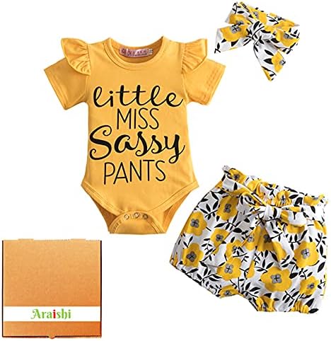 Araishi Baby Girls Summer Dress Ruffled Romper Top, Floral Pants & Headband - 3 PCs Set