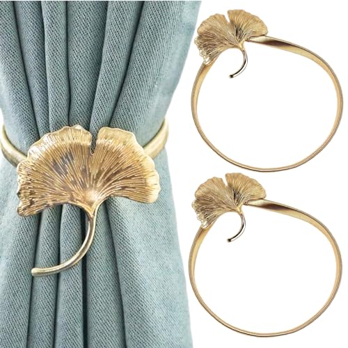 Uoocg Lot de 2 embrasses de Rideaux en métal Extensible - Corde à Ressort - Boucles créatives - pour décoration de la Maison (Feuille d'or)