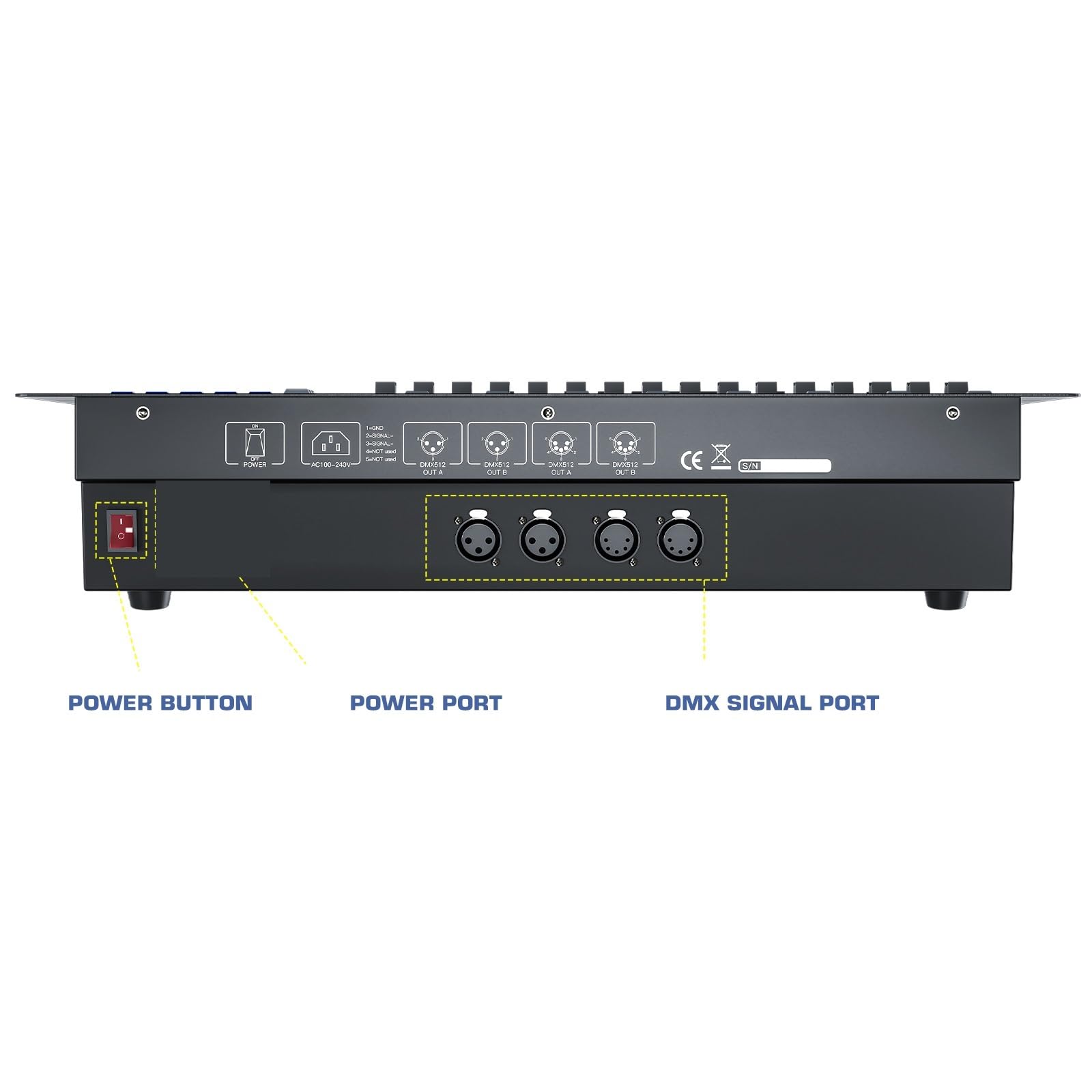 DMX-Controller, 1024 DMX Controller DJ Ausrüstung Dmx 512 Konsole Schwarz Große Bühne Beleuchtung Controller for Live Konzert KTV DJ Club für volle Kontrolle(Only Console)
