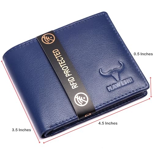 Genuine Leather Wallet for Men | Bi-Fold RFID Blocking Wallet Handcrafted I Multiple Credit/Debit Card Slots……, Blue B, American, MW040BL 6