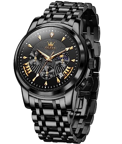 OLEVS Watch Men Black Watches for Men Chronograph Stainless Steel ...