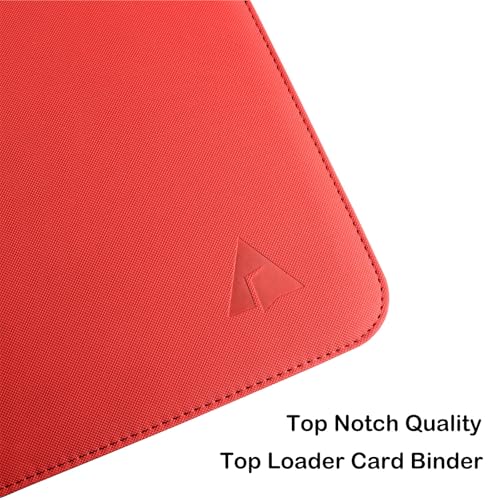 Image of Rayvol 16-Pocket Toploader Binder, Holds 512 Toploaders 16 Pocket Top Loader Card Storage Case, 500 + Ringless Double-Sided Pockets for Cards in 3 x 4'' Toploaders -Red