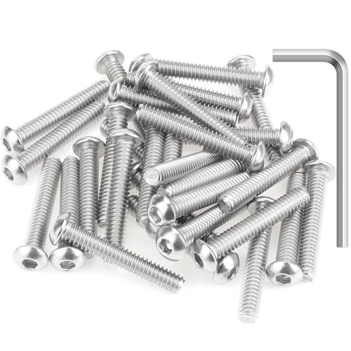 Image of 20 Pieces 1 /4-20 x 1-1 /2 inch Button Head Socket Cap Screws Bolts, HELIFOUNER 304 Stainless Steel (18-8) Screws, Bright Finish, Fully Threaded