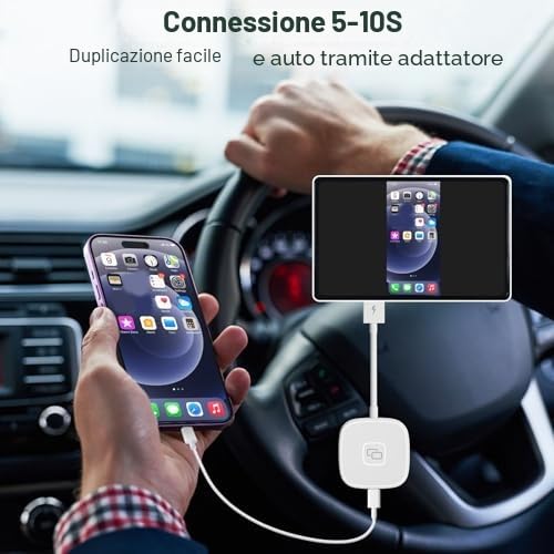 Dispositivo di Mirroring dello Schermo 'auto, Adattatore a Specchio per Telefoni IOS, Sincronizzazione in Tempo Reale, qualità 'immagine HD, Dongle di Mirrrorring Cablato, (Piazza)