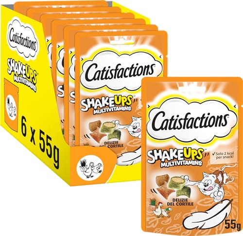 Catisfactions Snack per Gatto, Shake Ups Multivitamins Delizie del Cortile, 6 pacchi da 55g