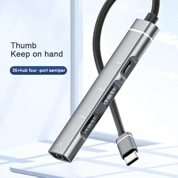 Coverzone Ses Kartlı USB Hub Çoklayıcı Adaptör 4 in 1 Ses Kartlı USB/Type-c To USB 3.0, USB C ve 3.5mm Jak Çıkışlı Macbook Uyumlu Çevirici Adaptör Çok Portlu Çoklayıcı 4in1 USB HUB Gümüş Renk ZR615