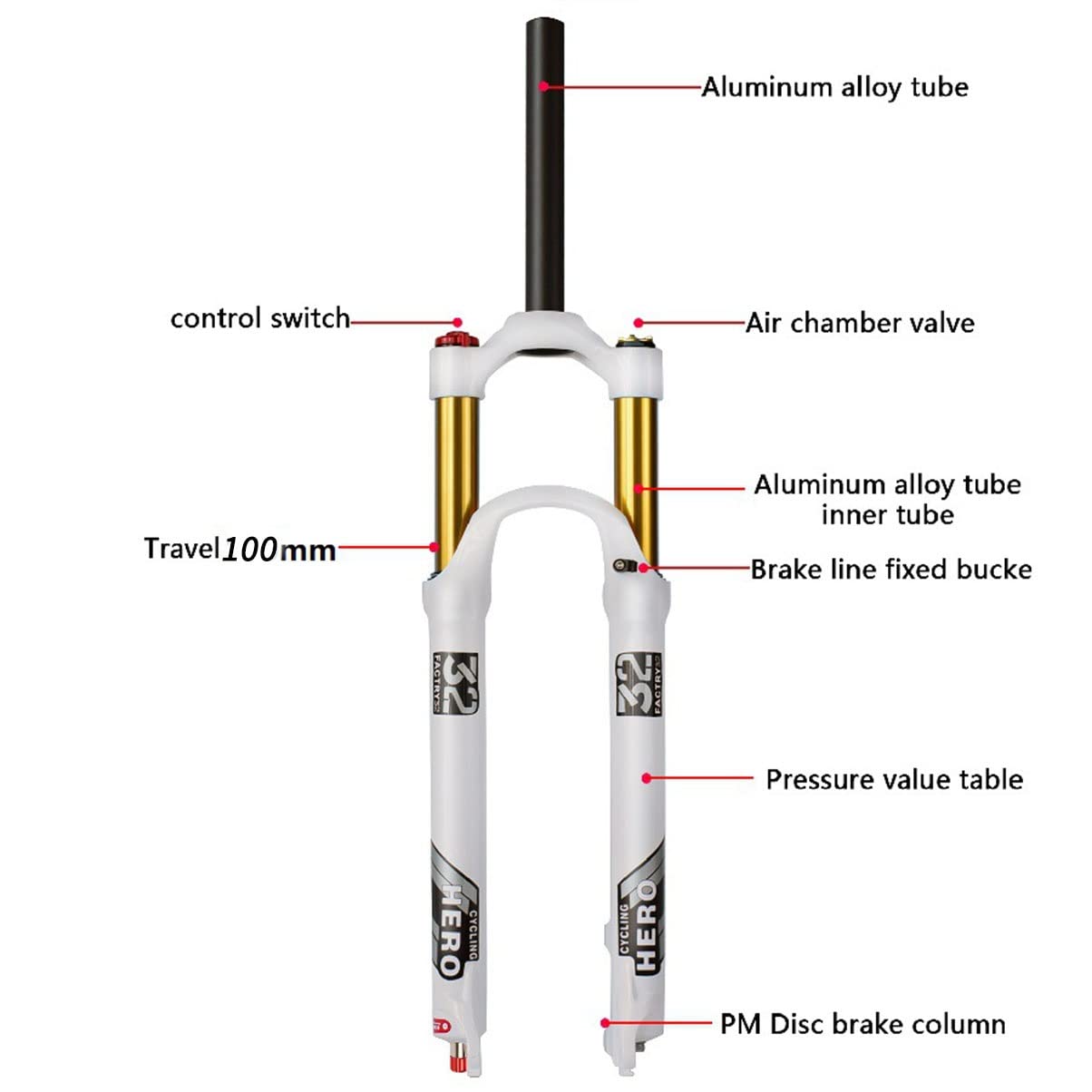 26/27,5/29 "Widelec amortyzowany z 100 mm skokiem widelec pneumatyczny do roweru z regulowanym skokiem prosta/stożkowy przedni widelec rowerowy (kręgosłup HL 29")