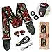 Guitar Strap Cotton Flower Roses W/FREE BONUS- 2 Picks + Strap Locks + Strap Button. For Bass, Electric & Acoustic Guitars. Best Stocking Stuffer Christmas Gift for Men Women Guitarist Accessories