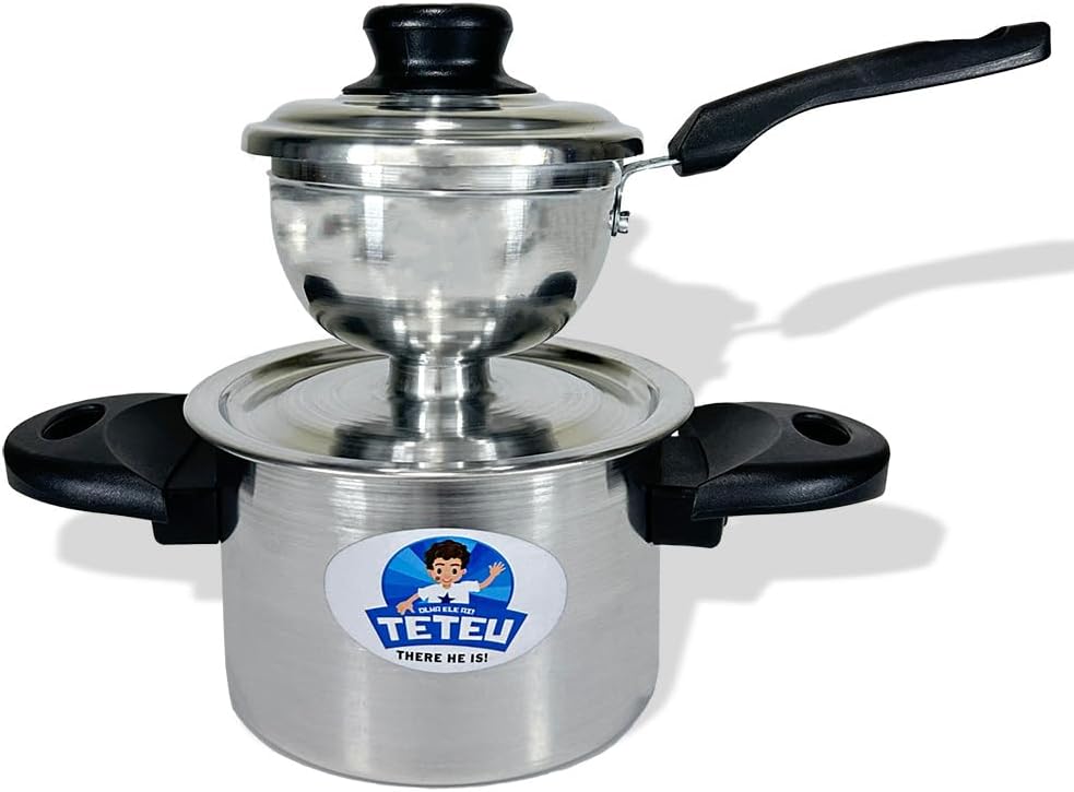 Teteu Cuscuzeira Nordestino - Brazilian Couscous Pot Steamer Pot for Cooking, Steaming Cornmeal, Rice - Durable Metal Pot with Handle - Peitinho, For Individual Serving, Small Portions -12oz