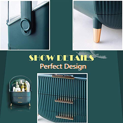 Makeup Organizer Large Capacity Waterproof and Dustproof Cosmetic Organizer Box Fully Open Makeup Display Boxes,Makeup Caddy Holder for Bathroom, Dresser, Countertop (Blue)