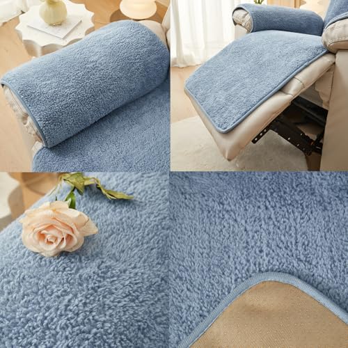 Image of ELEFOCUS Plush Sherpa Fleece Recliner Chair Cover，Soft Warm Sofa Slipcover,Washable for Reclining Sofa,Furniture Protector Non Slip (Blue, 22 inch)