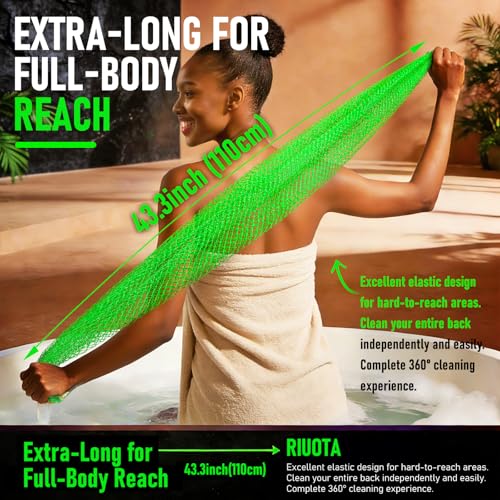 Image of Authentic African Net Sponge, 2 Pack Exfoliating Body Scrubber & Back Scrubber, Gentle Deep Cleansing for Shower, for Men & Women (Black & Green)