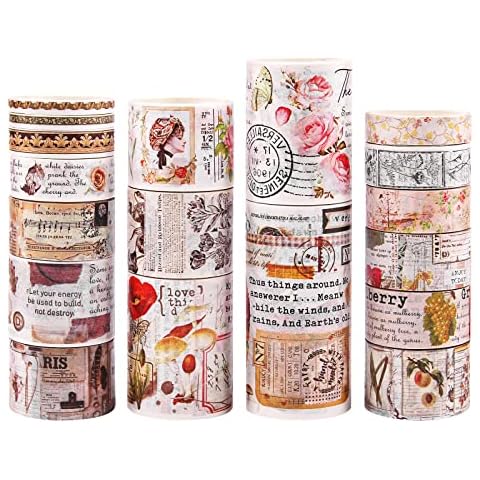 Lychii 18 Rolls Washi Tape Set, Vintage Decorative Masking Tape, Multi Sizes Tapes for DIY Crafts, Beautify Bullet Journals, Planners, Scrapbooking Supplies Cover