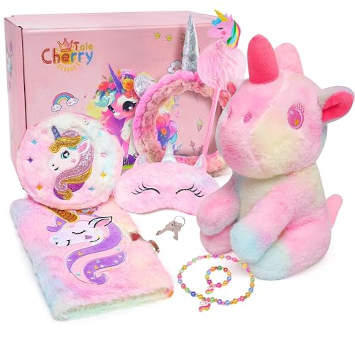 Cherry Tale Unicorn Gifts for Girls Age 6-8, Kids Unicorn Toys Set with Plush Diary Headband Eye Mask Christmas Birthday Gifts for Little Girls Age 4 5 6 7 8 9 10