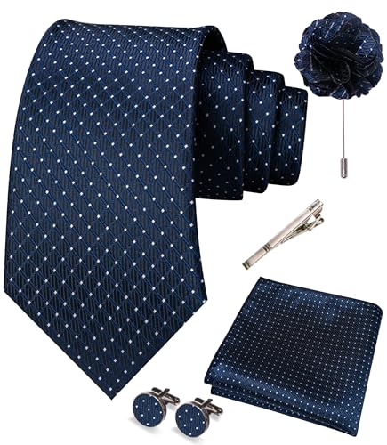 Image of JEMYGINS Mens Tie and Pocket Square,Lapel Pin,Cufflinks,Tie Clip Sets with Gift Box 5PCS