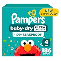 Pampers Diapers - Baby Dry - Size 4, 186 Count, Absorbent Disposable Infant Diaper (Packaging May Vary)