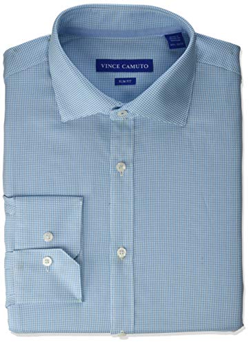 Vince Camuto Men's Slim Fit Spread Collar Solid Dress Shirt, Turquoise Dobby, 17