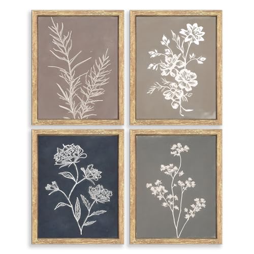 GUMEYJIA Boho Wall Art Set of 4 for Framed Minimalist Botanical Print Canvas Art Rustic Vintage Farmhouse Home Kitchen Wall Decor (8x10 in)