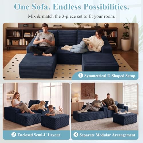Image of Boneless Cloud Sectional Couch Modular Sofa with Ottoman for Living Room