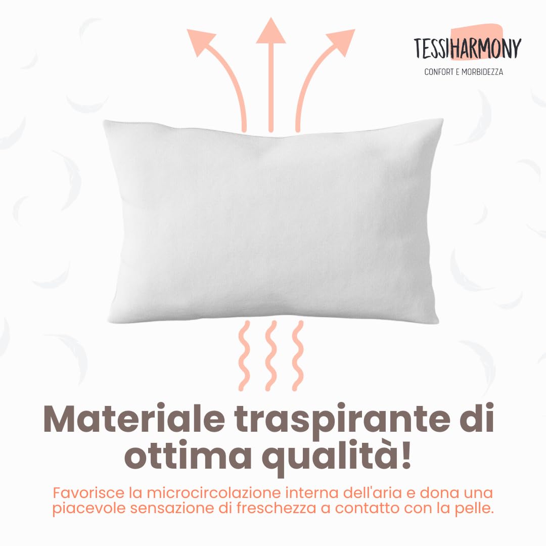 tessiharmony® Coppia Cuscini Letto Matrimoniale 50x80 per Dormire Guanciali Rettangolari Morbidi e Comodi Anallergici Antiacaro Traspiranti Imbottitura Standard di Qualità Artigianale Made in Italy