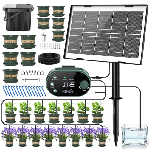 Sistema de Riego Solar para Jardín 3W,kit riego por goteo con Incluye Cubos Y Macetas, sistema riego automatico con 15 puntas de goteo, Jardín Plantas de Balcón Plantas en Macetas al Aire Libre