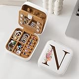 Parima Regalos para mujeres – Regalos de cumpleaños para madre, regalos de suegra, regalos de bonificación para mamá, estuche de joyería de viaje personalizado con inicial – letra N, blanco