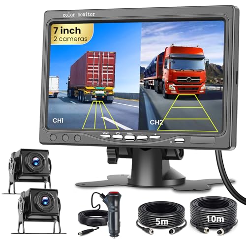 Ohradio 7" IPS-Bildschirm Rückfahrkamera-Kit, 1080P-Kamera, Rauschunterdrückung, IP68 wasserdicht, mit 2 Kameras, 20M/5M Aviation VideokabelBSD, 12-36V, für LKWs, Vans, Wohnmobile, Lastwagen