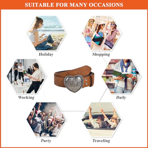 Women's PU Leather Embossed Belts Vintage Western Waist Strap with Heart-Shaped Buckle Belt for Pants Jeans4