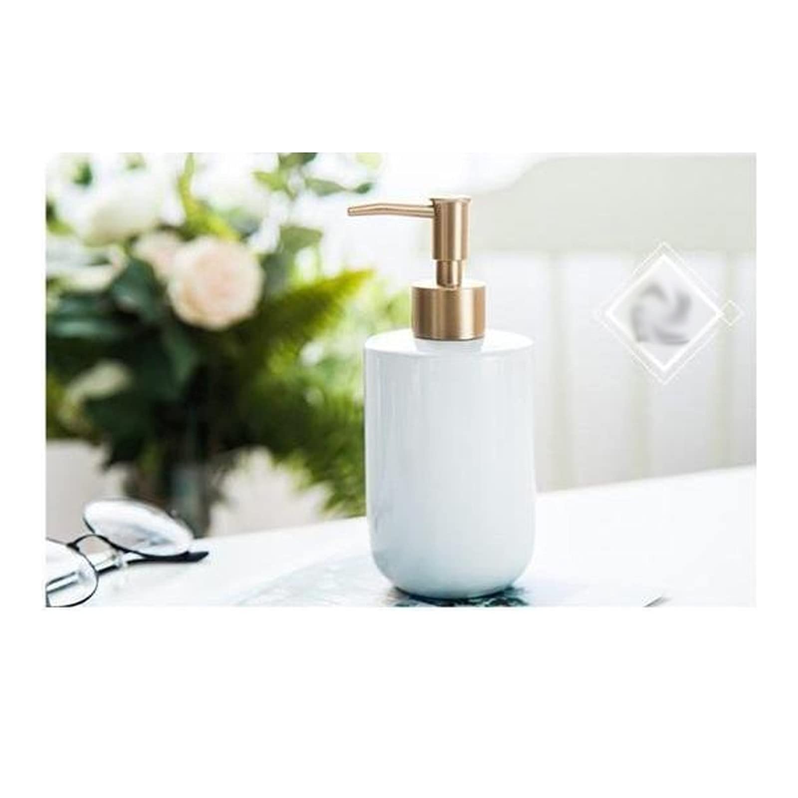 Dispenser di Sapone in Ceramica per Bagno, sottobottiglia per Cucina e flacone per Shampoo e lozione Ricaricabile con Bianco e Nero (Colore: Bianco, Dimensioni).