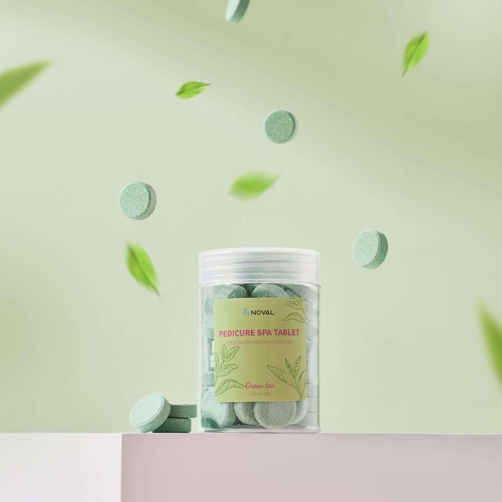 NOVAL Pedicure Spa Tablet - Fast Dissolving, Gentle & Portable Foot Soak for Softening Calluses & Hydrating Skin, Green Tea Scent
