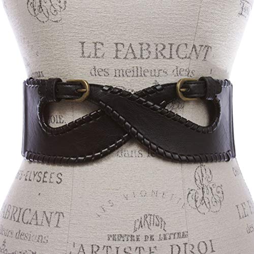 Women's 3 1/8" - 80 mm Wide Elastic Fashion High Waist Lace Edge Crossed Stretch Belt2