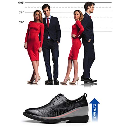 Image of CHAMARIPA Men's Height Increase Shoes - Built-in Custom Lift Insole -Black Leather Invisible Height Increasing Dress Shoes 2.76 Inches Taller H01X70B821D