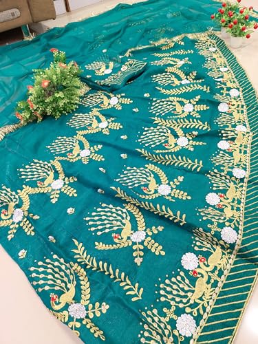 Image of Fancy Heavy Embroidery Work Shimmer Silk Semi-stitched Rajasthani Poshak Rajputi Lehenga Choli For Women