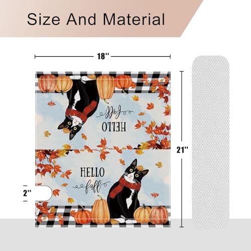 Image of Hello Fall Cat Pumpkin Maple Leaf Mailbox Cover Magnetic Standard Size 21x18 Inch Fall Autumn Decorative Post Letter Box Wrap Decor Garden Yard Decoration