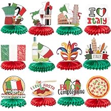 12 Pcs Italian Themed Party Decorations Honeycomb Centerpieces, BUON Compleanno Decor for Tables, Flag Red White and Green Italian Birthday Party Supplies