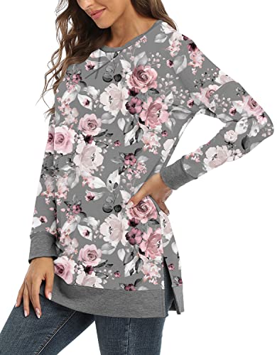 BETTE BOUTIK Women's Drop Long Sleeve Sweatshirts Casual Crewneck Tunic Tops Sweartshirts With Side Slits S-3XL