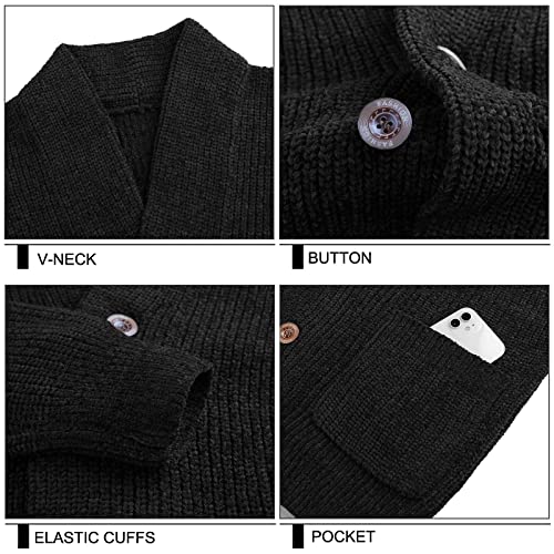 Surenow Mens Shawl Collar Cardigan Sweater Cable Knit Buttons Casual Sweater Fleece Long-Sleeve Chenille Sweater with Pockets4