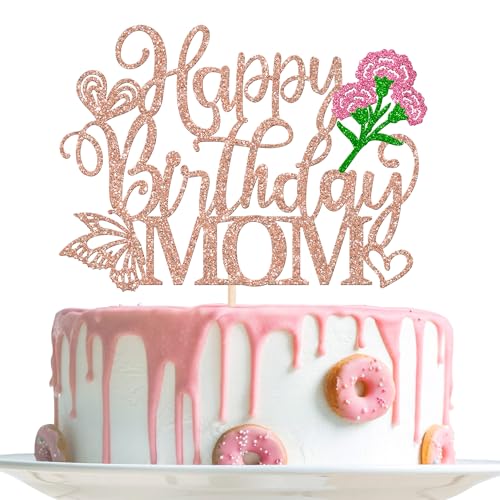 1 Pack Happy Birthday Mom Cake Topper Happy Mother's Day Cake Pick Best MomCake Decorations for Mother's Day Theme Birthday Party Supplies