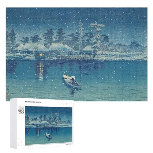 浮世絵 川瀬巴水 牛堀 木製ジグソーパズル DIY ジグソーパズル 知育玩具 子供/大人向け 親子ゲーム 贈り物 壁飾り 1000 PCS