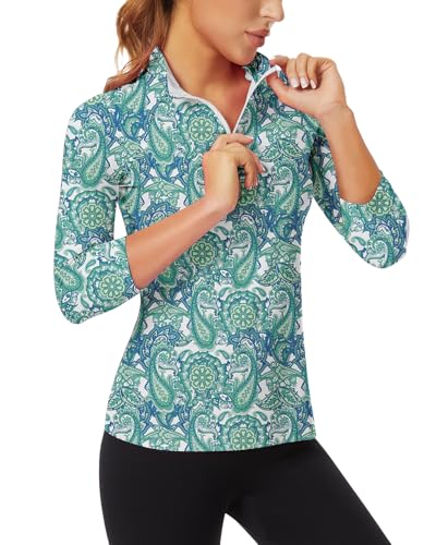 Amazon.com: Women's 3/4 Sleeve Tennis Shirts Quarter Zip Pullover