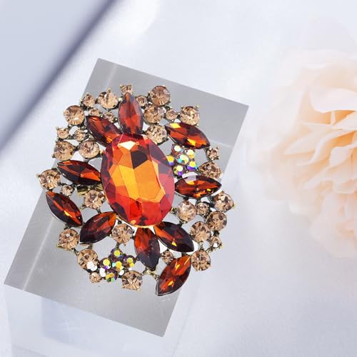 Image of LAXPICOL Vintage Austrian Crystal Elegant Flower Brooch for Women Broach Pin Wedding Jewelry Antique-Gold Tone