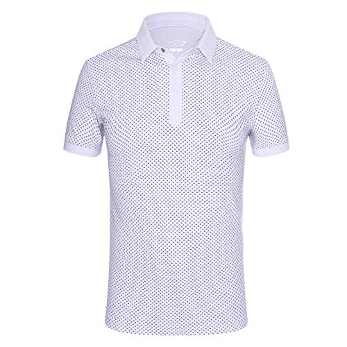 EAGEGOF Regular Fit Men's Shirt Stretch Tech Performance Golf Polo Shirt Short Sleeve L (White Floral Dot)