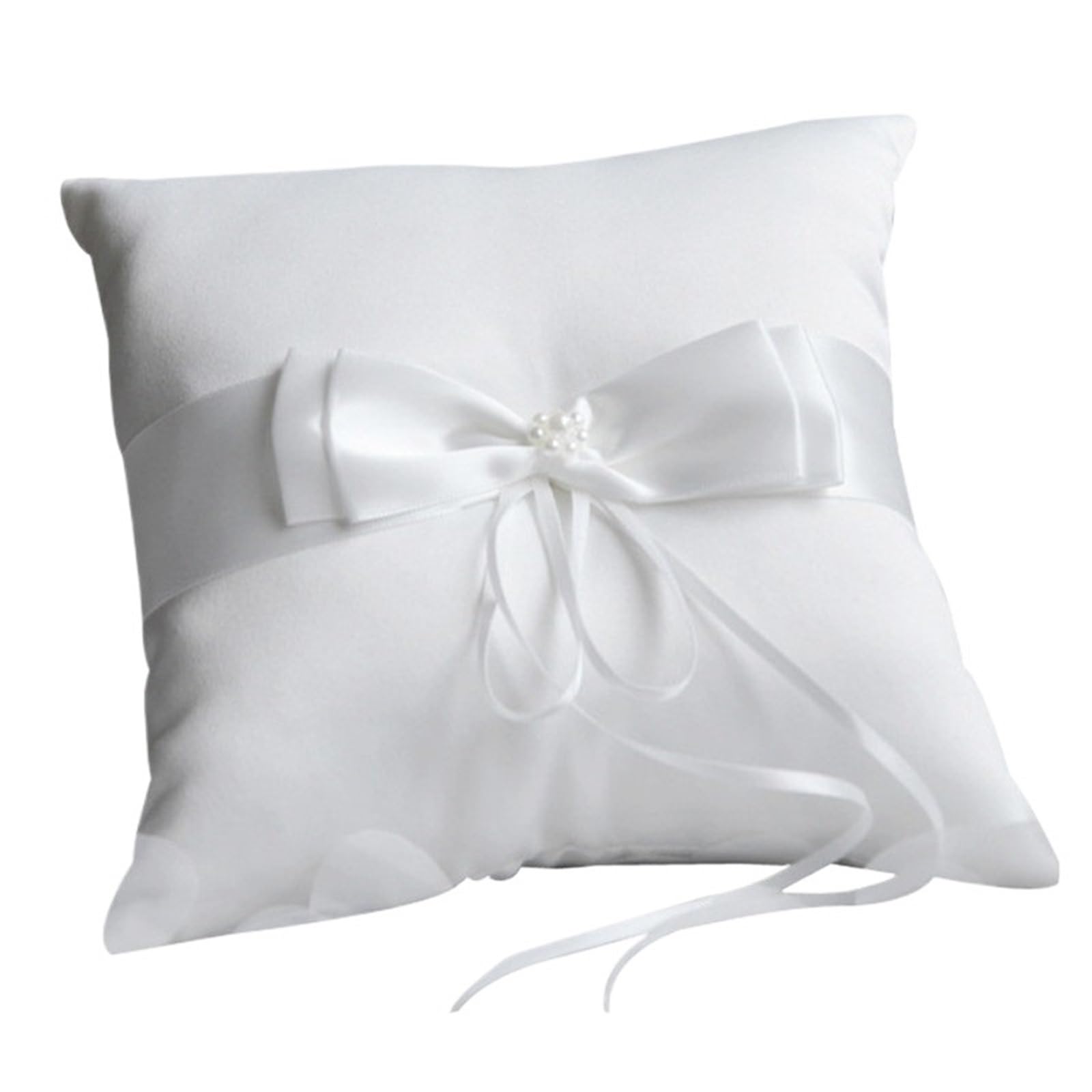 Ringkissen Hochzeit Ringkissen Ringdeko Band Perlen Braut Trauung Zeremonie Tasche Kissenträger mit Bändern für Verlobung Oder Eheringe Party, Antrag(Pillow 20 x 20cm)