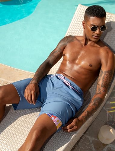 SILKWORLD Mens Swim Trunks with Compression Liner Swim Shorts Swimming Trunks Stretch 9 Inch Swim Suits Quick Dry, Light Blue, X-Large — view 6